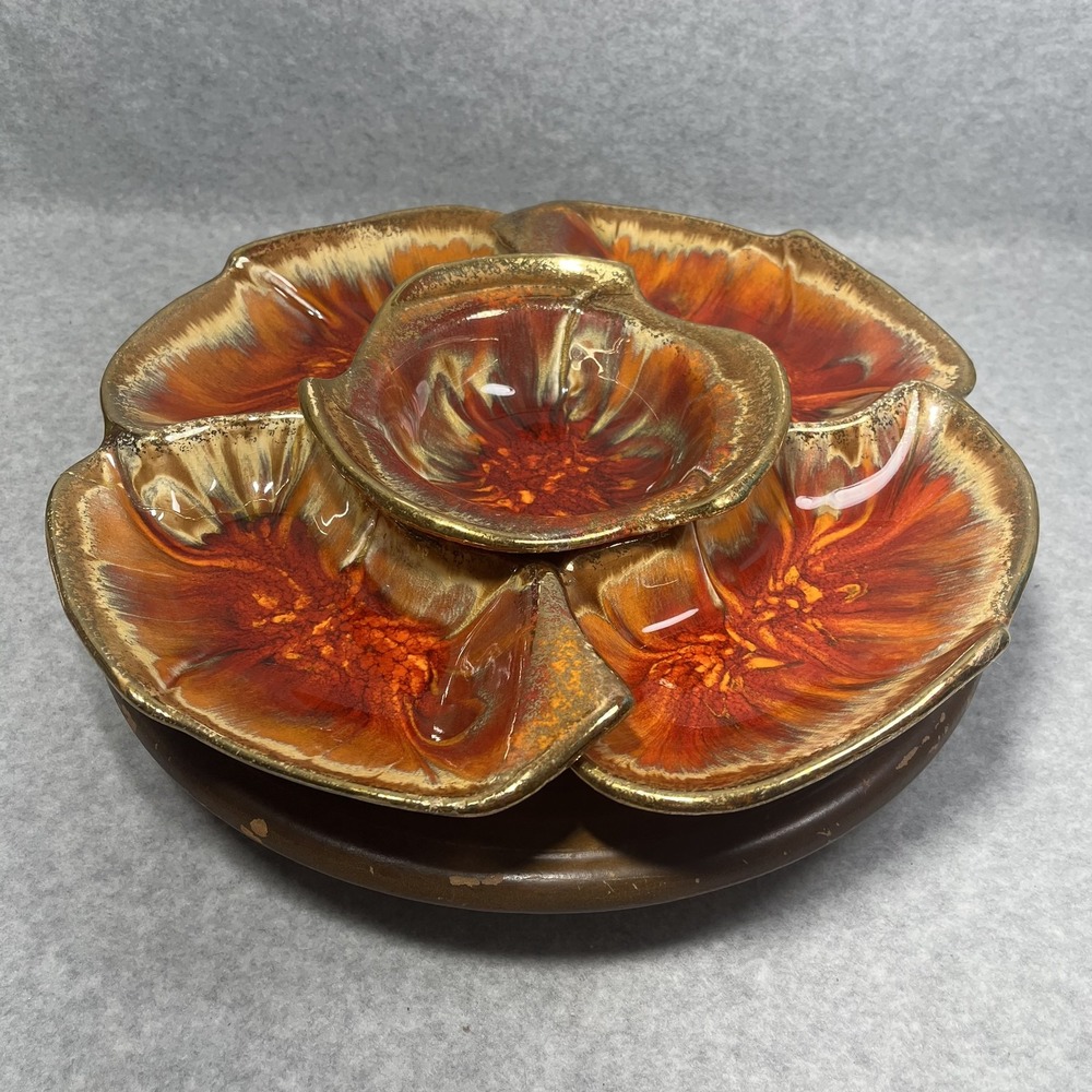 Vtg‎ California Originals Lazy Susan Chip Dip Set USA 146-298 5pc Serving READ